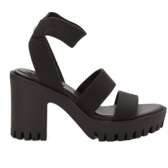 NYC Maden Shoes - LUG WEBBED HEEL SANDAL Elegant Black Platform Sandals NYC Maden Size 8.5 NWT